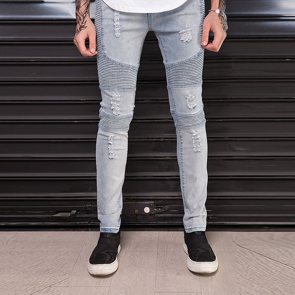 new design denim skinny jeans distressed men spring autumn clothing good quality cotton fashion pants, Blue
new design denim skinny jeans distressed men spring autumn clothing good quality cotton fashion pants, Blue