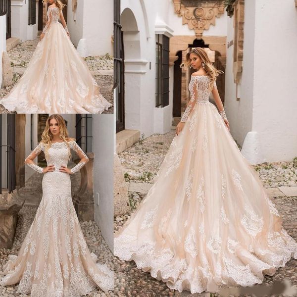 2020 new arrival middle east champagne mermaid wedding dresses off shoulder full lace long sleeves detachable train plus size bridal gowns, White
2020 new arrival middle east champagne mermaid wedding dresses off shoulder full lace long sleeves detachable train plus size bridal gowns, White