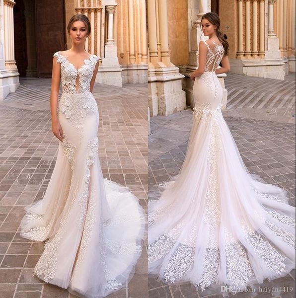 new mermaid wedding dresses deep v neck illusion lace appliques cap sleeves sheer button back formal bridal gowns robe de mariee, White
new mermaid wedding dresses deep v neck illusion lace appliques cap sleeves sheer button back formal bridal gowns robe de mariee, White
