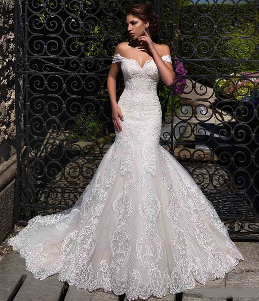 elegant lace mermaid wedding dresses 2020 off the shoulder tulle applique court train plus size wedding dress bridal gowns with lace up, White
elegant lace mermaid wedding dresses 2020 off the shoulder tulle applique court train plus size wedding dress bridal gowns with lace up, White