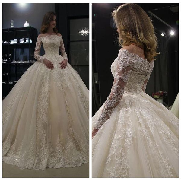 luxury off-the-shoulder princess ball gown wedding dresses long sleeve appliques lace wedding dress vestidos de novia bridal dresses, White
luxury off-the-shoulder princess ball gown wedding dresses long sleeve appliques lace wedding dress vestidos de novia bridal dresses, White