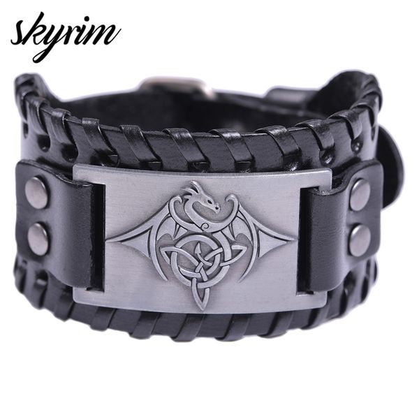 skyrim viking dragon amulet metal crafts vintage bracelets bangles men wristbands nordic national totem genuine leather strap, Black
skyrim viking dragon amulet metal crafts vintage bracelets bangles men wristbands nordic national totem genuine leather strap, Black