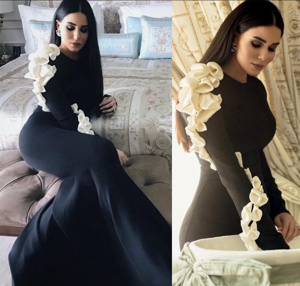 elegant muslim mermaid black evening dresses new 2019 long sleeves with hand made flower prom party gowns modest arabic tight formal wear, Black;red
elegant muslim mermaid black evening dresses new 2019 long sleeves with hand made flower prom party gowns modest arabic tight formal wear, Black;red