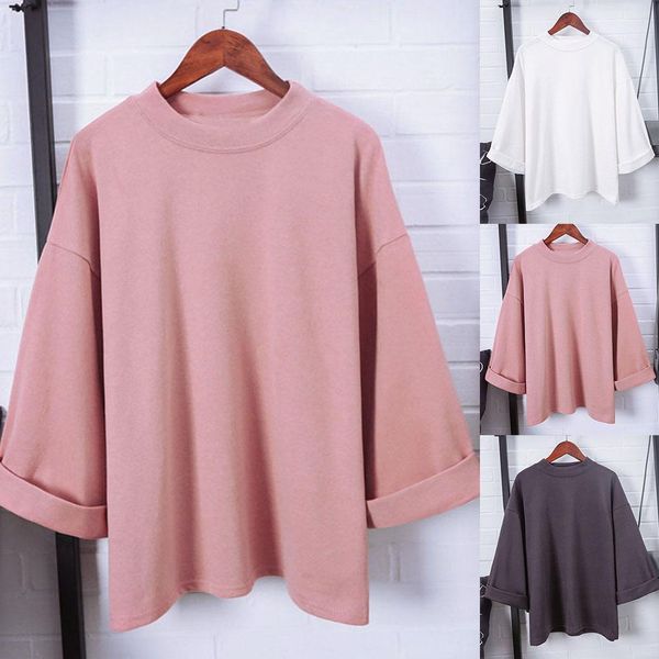 fashion summer cotton women girls clothing t shirts solid color 3/4 sleeve round neck t-shirt lady casual loose streetwear top, White
fashion summer cotton women girls clothing t shirts solid color 3/4 sleeve round neck t-shirt lady casual loose streetwear top, White