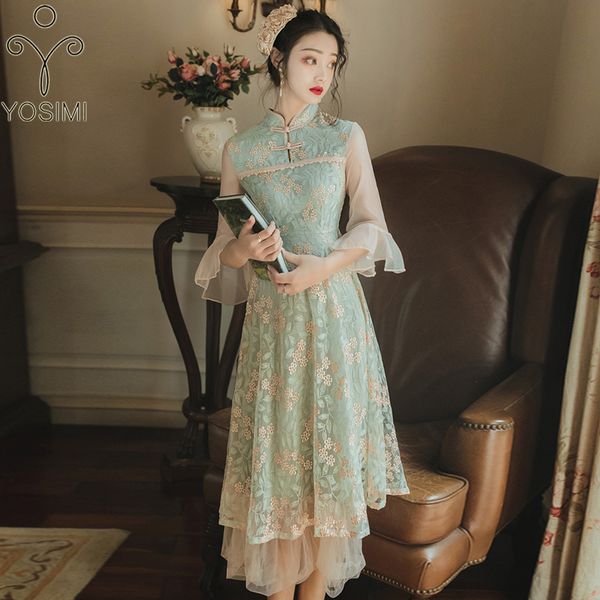 yosimi women dress elegant 2020 summer floral embroidery mid-calf cheongsam green fit and flare vestidos de fiesta sequins dress, Black;gray
yosimi women dress elegant 2020 summer floral embroidery mid-calf cheongsam green fit and flare vestidos de fiesta sequins dress, Black;gray