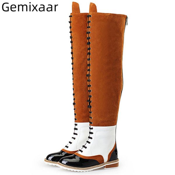 autumn spring knee-high boots woman patchwork corss lace up riding ladies bottes round toe genuine leather walking boots woman, Black
autumn spring knee-high boots woman patchwork corss lace up riding ladies bottes round toe genuine leather walking boots woman, Black