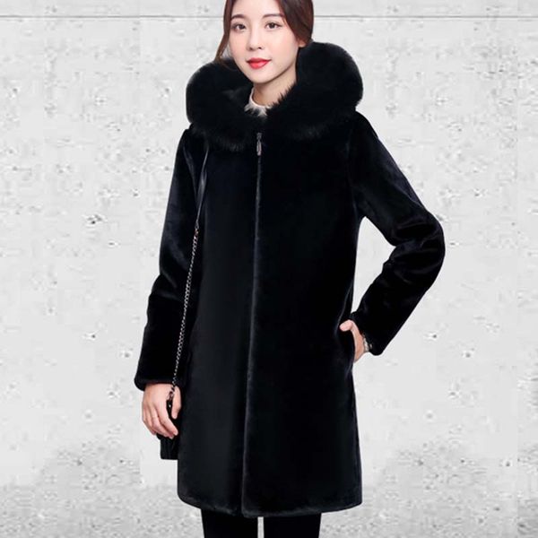 new casual long sleeve women fur coat winter fur warm hooded large size medium length solid color & faux women nuw616, Black
new casual long sleeve women fur coat winter fur warm hooded large size medium length solid color & faux women nuw616, Black