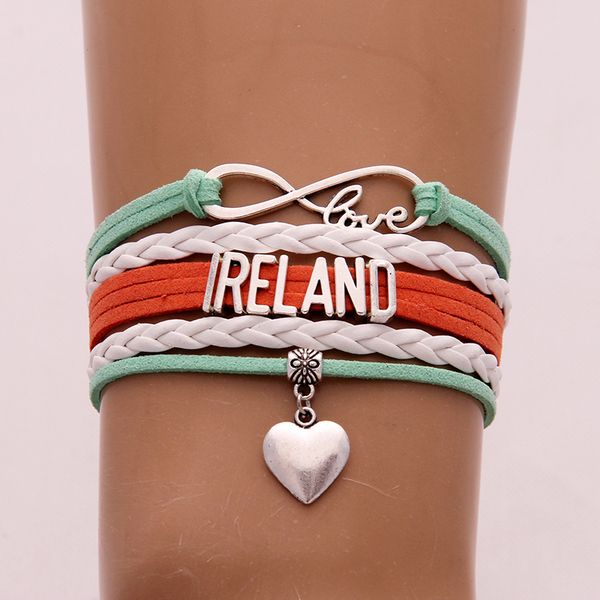 infinity love ireland bracelets bangles heart charm country jewelry braided leather bracelet for women men drop shipping, Golden;silver
infinity love ireland bracelets bangles heart charm country jewelry braided leather bracelet for women men drop shipping, Golden;silver