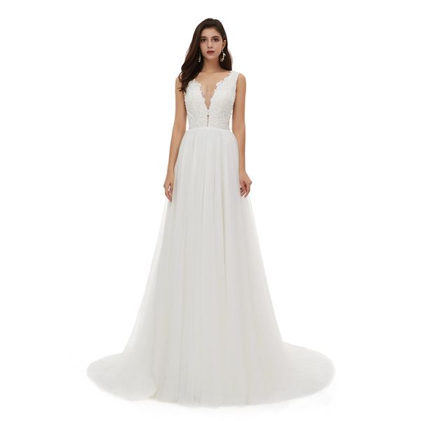 delicate deep v-neck a-line casual beach wedding dresses lace appliques pearls beading wedding dresses romantic wedding gown, White
delicate deep v-neck a-line casual beach wedding dresses lace appliques pearls beading wedding dresses romantic wedding gown, White