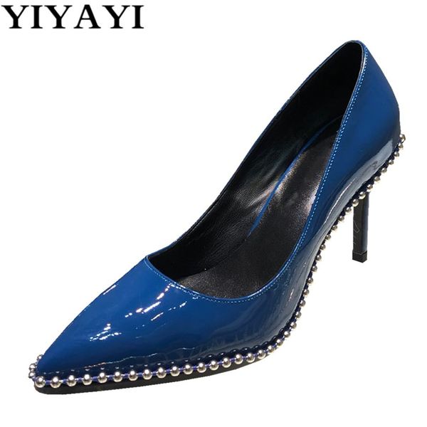 set steel beads pumps women pointed toe single shoes party shoes slip on patent leather stiletto blue shallow tacones mujer, Black
set steel beads pumps women pointed toe single shoes party shoes slip on patent leather stiletto blue shallow tacones mujer, Black