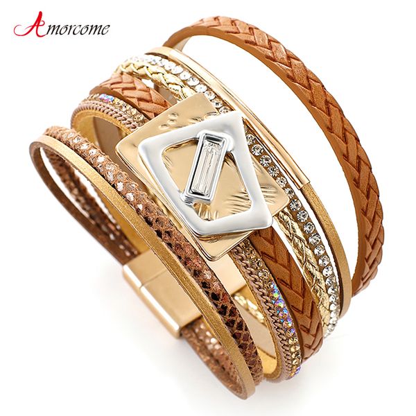 amorcome women leather bracelets fashion 2020 boho multilayer twist weave crystal alloy charm wide wrap bracelet female jewelry, Golden;silver
amorcome women leather bracelets fashion 2020 boho multilayer twist weave crystal alloy charm wide wrap bracelet female jewelry, Golden;silver