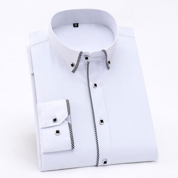 2019 fashion men's dress shirt solid/striped long sleeve easy-care formal work business clothes patchwork men smart casual shirt, White;black
2019 fashion men's dress shirt solid/striped long sleeve easy-care formal work business clothes patchwork men smart casual shirt, White;black