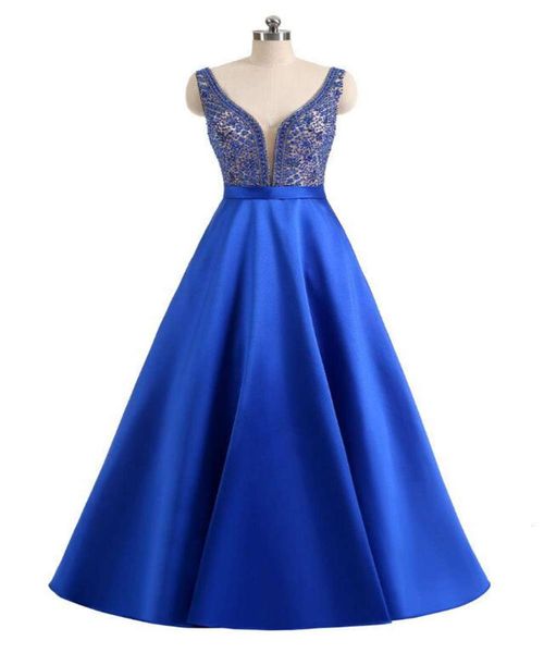 v neck sleeveless evening dress beading backless long evening dresses 2019 satin formal party gowns floor length, White;black
v neck sleeveless evening dress beading backless long evening dresses 2019 satin formal party gowns floor length, White;black