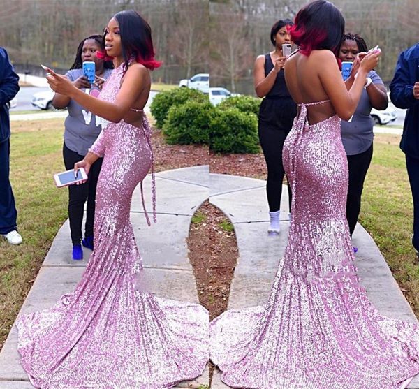 backless mermaid prom dresses halter sweep train sequined ribbon long formal evening party gowns special occasion dress robes de soirée, Black
backless mermaid prom dresses halter sweep train sequined ribbon long formal evening party gowns special occasion dress robes de soirée, Black