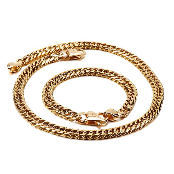 shiny smooth clasp stainless steel silver/ gold/black jewelry set for mens necklace + bracelet double chain link 9mm 24''+8.5'
shiny smooth clasp stainless steel silver/ gold/black jewelry set for mens necklace + bracelet double chain link 9mm 24''+8.5'