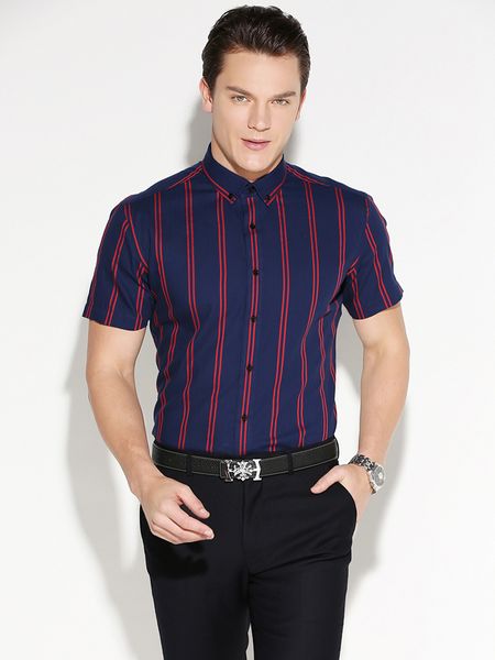 men's contrast double striped short sleeve dress shirt comfortable cotton stylish casual standard-fit button down thin shirts, White;black
men's contrast double striped short sleeve dress shirt comfortable cotton stylish casual standard-fit button down thin shirts, White;black