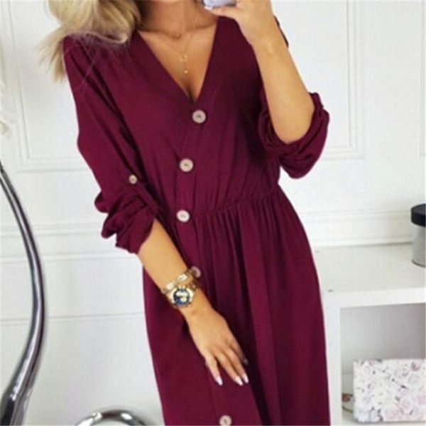 lady v neck dress 2018 woman beach button pocket midi swing dresses holiday vintage long sleeve autumn solid dress, Black;gray
lady v neck dress 2018 woman beach button pocket midi swing dresses holiday vintage long sleeve autumn solid dress, Black;gray