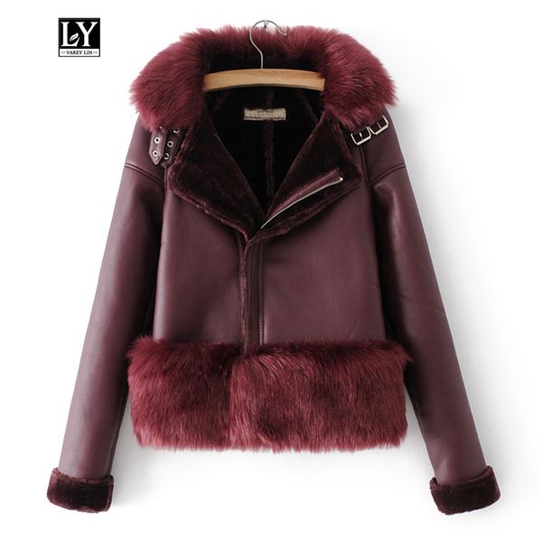 ly varey lin winter women faux fur leather jacket pu motorcycle zipper thick warm overcoat faux lamb wool fur collar outerwear, Black
ly varey lin winter women faux fur leather jacket pu motorcycle zipper thick warm overcoat faux lamb wool fur collar outerwear, Black