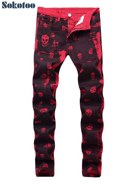 sokotoo men's skull printed red denim jeans plus size fashion slim fit pattern painted stretch pants, Blue
sokotoo men's skull printed red denim jeans plus size fashion slim fit pattern painted stretch pants, Blue