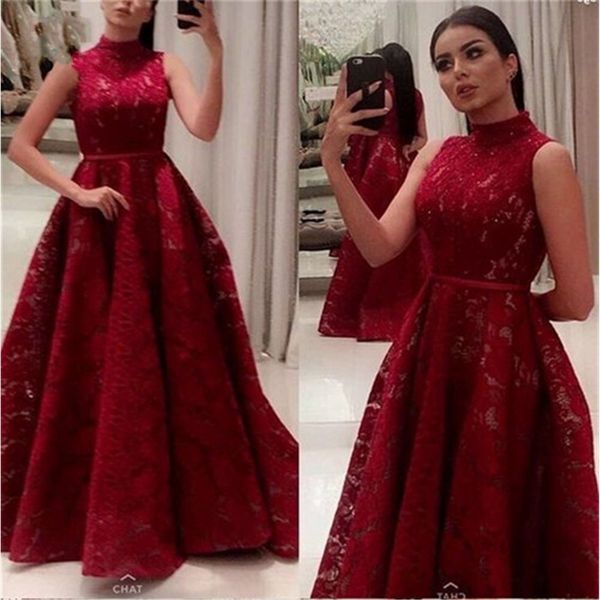 burgundy lace high neck sleeveless celebrity dresses evening 2020 empire waist ribbon princess a-line prom dress formal special occasion, Black;red
burgundy lace high neck sleeveless celebrity dresses evening 2020 empire waist ribbon princess a-line prom dress formal special occasion, Black;red