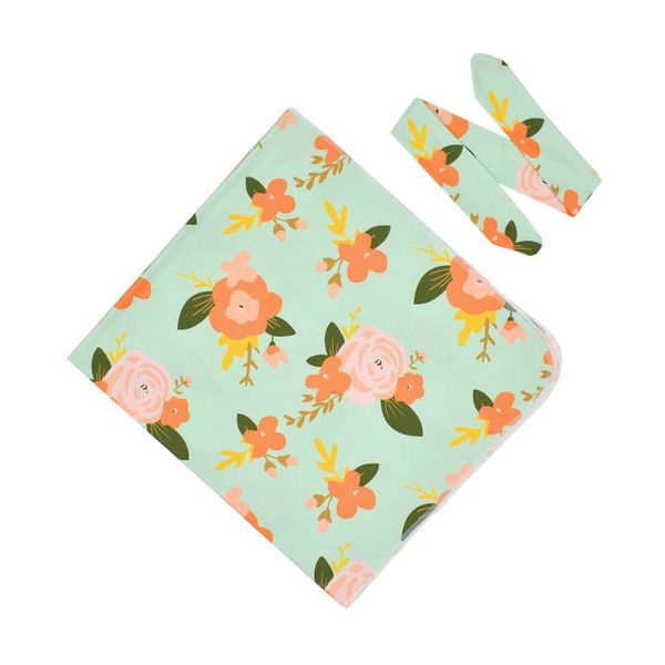 Girl Boys Toddler Wrap Home Headband Set Sleeping Newborn Baby Floral Print Daily Swaddle Blanket Pgraphy Props Gift Party