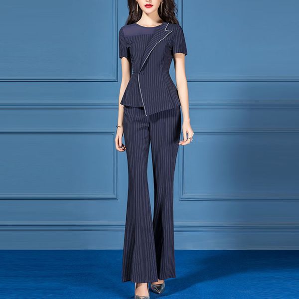 women pants suits set for work 2 piece summer office ladies business formal striped wide leg trousers pantsuit female plus size, White;black
women pants suits set for work 2 piece summer office ladies business formal striped wide leg trousers pantsuit female plus size, White;black