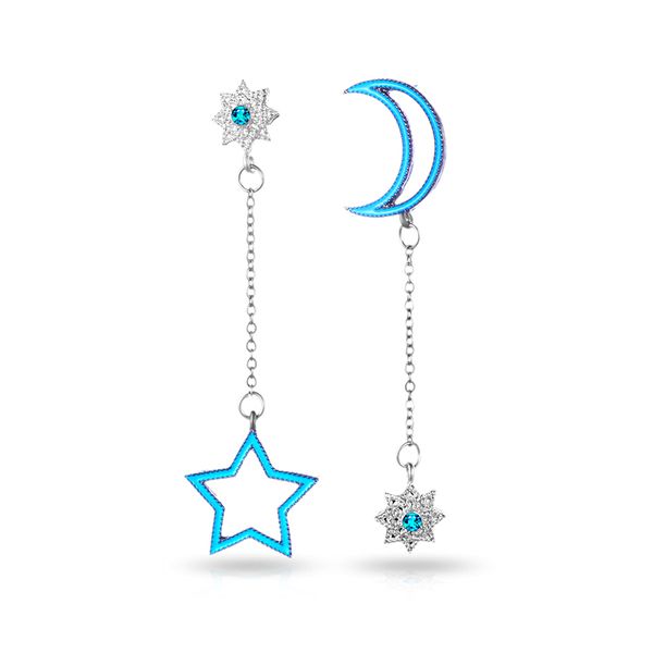 e0467 new fashion asymmetric earring for women shiny rhinestone moon star pendant long chain earring statement jewelry gift, Silver
e0467 new fashion asymmetric earring for women shiny rhinestone moon star pendant long chain earring statement jewelry gift, Silver