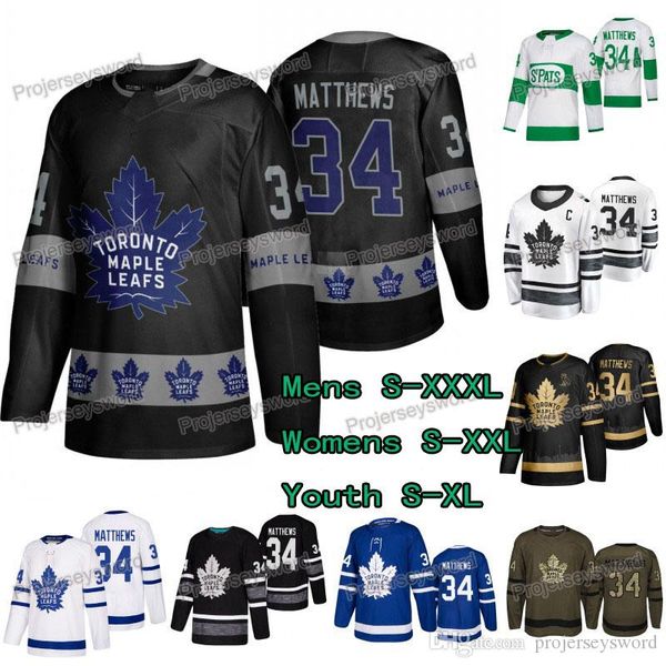 #34 Auston Matthews Jersey Toronto Maple Leafs St. Patrick's Day Salute To The Service OVO Black Golden 2019 Allstar Mens Lady Yuuth Jerseys