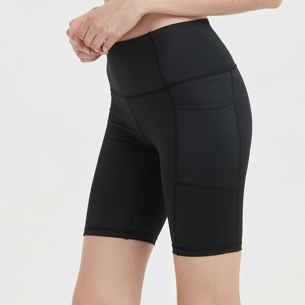 

side pocket patched solid skinny cycling shorts women high waist biker shorts feminino cotton black yoga sweatpants, White;red