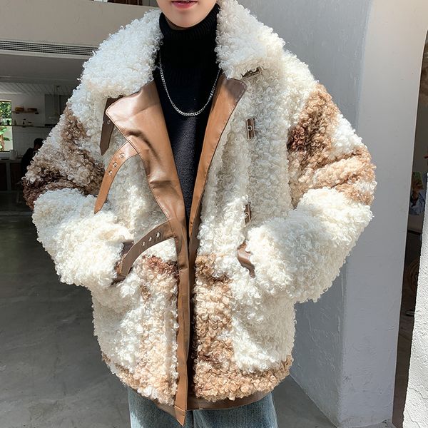 male streetwear cotton padded parka fur coat outerwear men winter thick faux lambswool splice leather loose jacket, Black
male streetwear cotton padded parka fur coat outerwear men winter thick faux lambswool splice leather loose jacket, Black