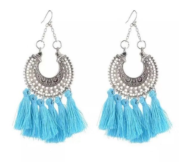 colorful tassels dangle earrings for women bohemia crescent charm ear drops girl ethnic style jewelry yellow green blue black pink orange, Silver 
colorful tassels dangle earrings for women bohemia crescent charm ear drops girl ethnic style jewelry yellow green blue black pink orange, Silver