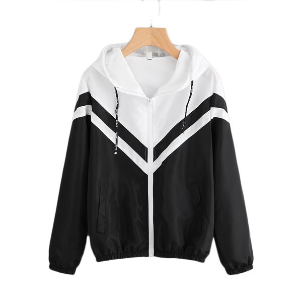 two tone hooded zip up jacket women spring autumn casual color block clothing female black and white sporty coat, Black;brown
two tone hooded zip up jacket women spring autumn casual color block clothing female black and white sporty coat, Black;brown