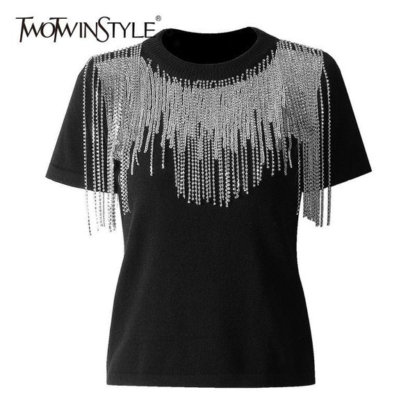 twotwinstyle sequin diamond tassels knitted sweater women short sleeve knitting female 2019 spring summer fashion new, White;black
twotwinstyle sequin diamond tassels knitted sweater women short sleeve knitting female 2019 spring summer fashion new, White;black
