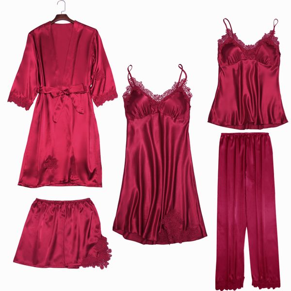 women pajamas set 2019 spring autumn five-piece suit robe+nightdress+trousers+sling+shorts bathrobe new ladies nightgown, Blue;gray
women pajamas set 2019 spring autumn five-piece suit robe+nightdress+trousers+sling+shorts bathrobe new ladies nightgown, Blue;gray