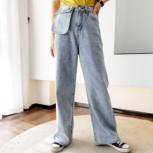 trouser women solid color denim slimming jeans pockets loose high-waisted female pants casual women wide leg pants, Blue
trouser women solid color denim slimming jeans pockets loose high-waisted female pants casual women wide leg pants, Blue