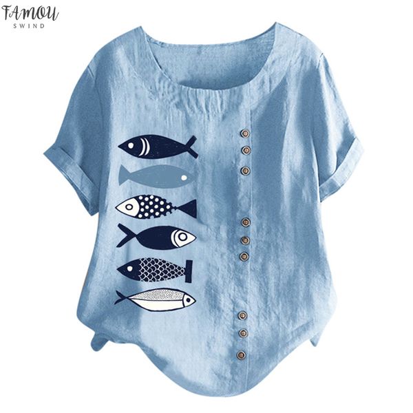 women casual plus size o neck fish printed loose button tunic shirt blouse camisas mujer 2020 chemise femme, White
women casual plus size o neck fish printed loose button tunic shirt blouse camisas mujer 2020 chemise femme, White