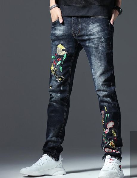 mens blue denim ripped hip hop skinny leg bird floral embroidered jeans fashion stretch denim pants
mens blue denim ripped hip hop skinny leg bird floral embroidered jeans fashion stretch denim pants