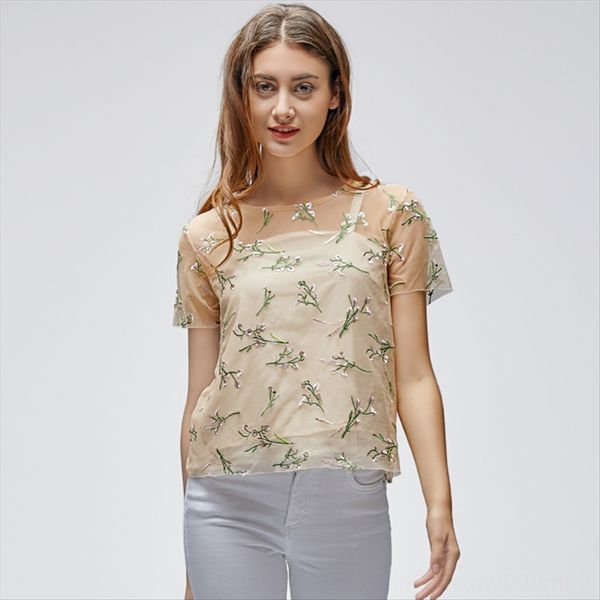 women's wear 2020 fresh handmade embroidery casual short cloth embroidery mesh cloth sleeve perspective mesh top, White
women's wear 2020 fresh handmade embroidery casual short cloth embroidery mesh cloth sleeve perspective mesh top, White