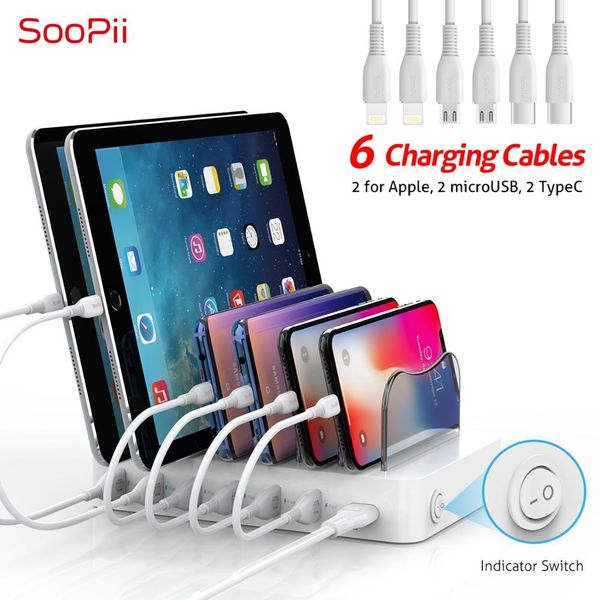 soopii 50w/10a 6-port usb charging station for multiple devices, dock station with 6 cables included(2 ios 2 micro 2 type-c)
soopii 50w/10a 6-port usb charging station for multiple devices, dock station with 6 cables included(2 ios 2 micro 2 type-c)