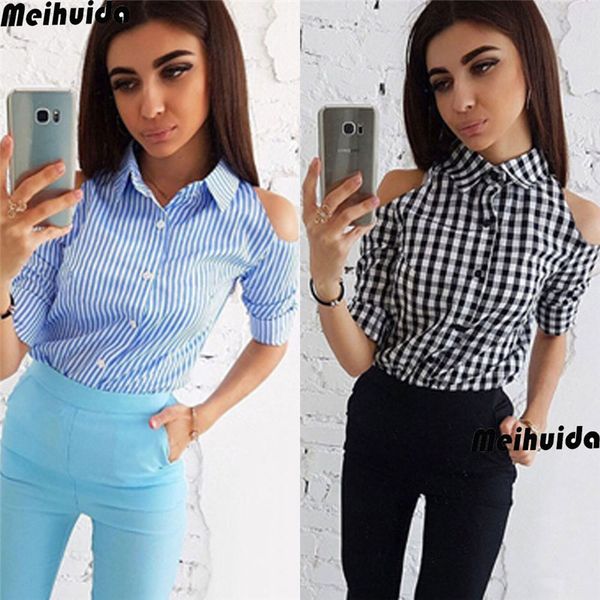 trendy women clothes geometry button polyester long sleeve shirts turn-down collar slim long sleeve casual cold shoulder plaid blouses, White
trendy women clothes geometry button polyester long sleeve shirts turn-down collar slim long sleeve casual cold shoulder plaid blouses, White
