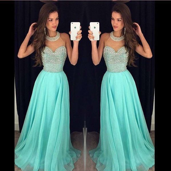 glittering aqua prom bridesmaid dress halter chiffon long backless crystal rhinestones beaded empire evening party formal dress, Black
glittering aqua prom bridesmaid dress halter chiffon long backless crystal rhinestones beaded empire evening party formal dress, Black