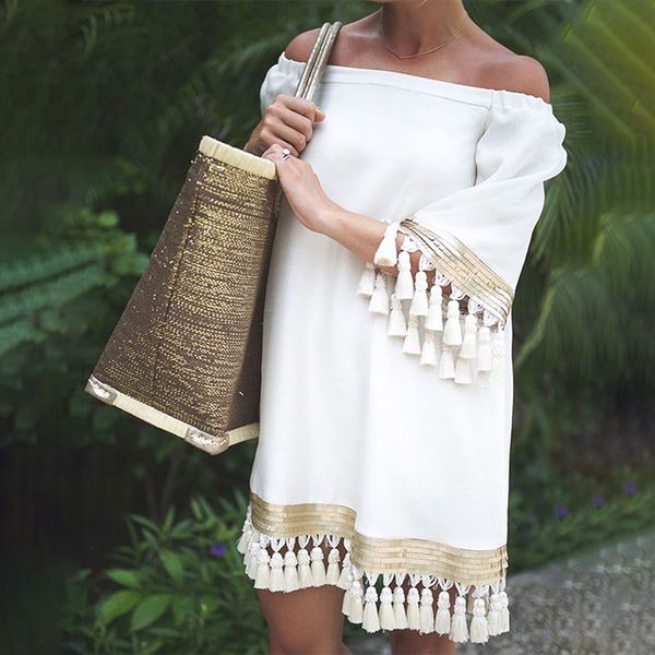 женская плеча 3/4 рукав платье мини straight кисточка заплатка бахрома женских платья 2020 лета твердого урожая одежда, White 
женская плеча 3/4 рукав платье мини straight кисточка заплатка бахрома женских платья 2020 лета твердого урожая одежда, White