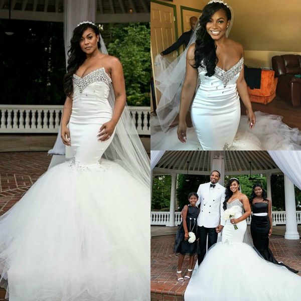 2019 african mermaid wedding dresses lace crystal bead sweep train plus size wedding dress bridal gowns custom made abiti da sposa, White
2019 african mermaid wedding dresses lace crystal bead sweep train plus size wedding dress bridal gowns custom made abiti da sposa, White