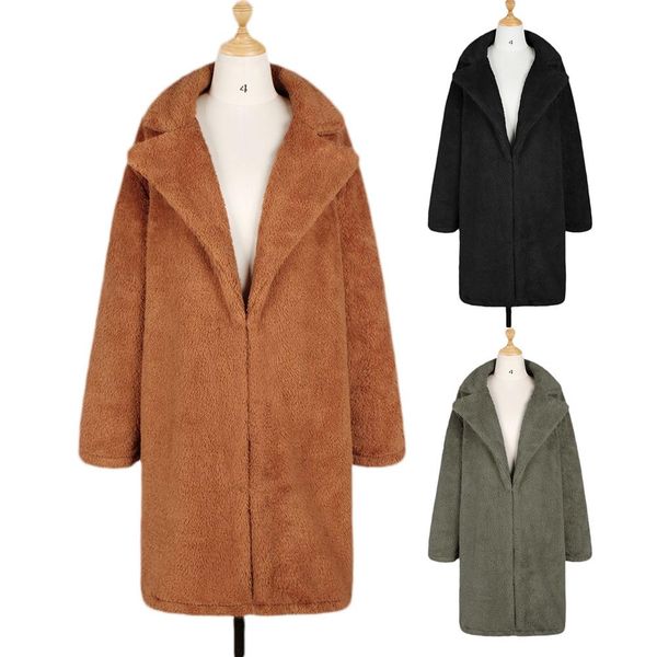 women lady coat long sleeve warm lapel fashion medium length solid color for winter solid color plush lapel fleece jacket, Black
women lady coat long sleeve warm lapel fashion medium length solid color for winter solid color plush lapel fleece jacket, Black