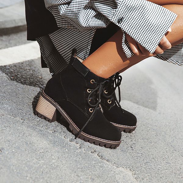 round toe pu ankle boots for women rubber thick heels rubber high heels women pumps shoes lace-up short boots, Black
round toe pu ankle boots for women rubber thick heels rubber high heels women pumps shoes lace-up short boots, Black
