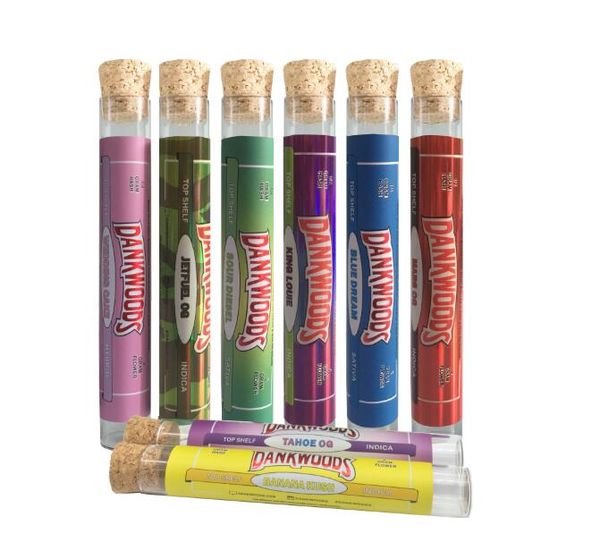 bankwoods glass tubes for pre roll joints with custom label 120mm domina hand crafted pre-roll