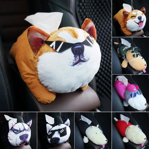 

car napkin tissue box case holder on armrest headrest cute plush husky cartoon animals dog pig home decoration indoor decoration
