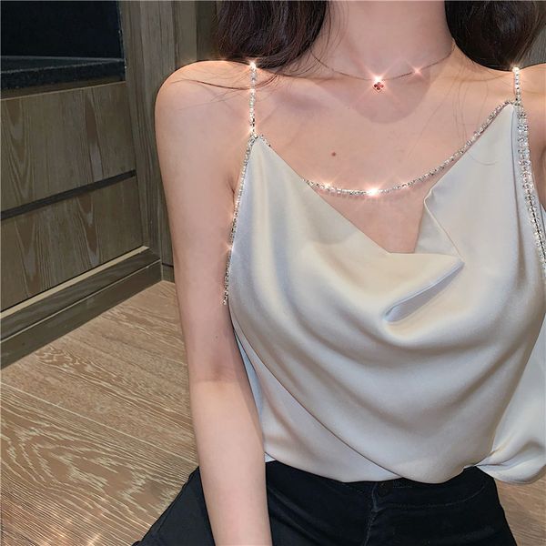summer elegant rhinestone cami loose forged surface outer wear non-mainstream short sleeveless bottoming shirt women, White
summer elegant rhinestone cami loose forged surface outer wear non-mainstream short sleeveless bottoming shirt women, White