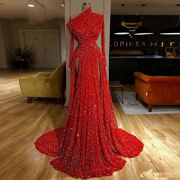 sparkly red sequins prom dresses long 2020 high split one shoulder long sleeves red carpet runway evening gown, Black
sparkly red sequins prom dresses long 2020 high split one shoulder long sleeves red carpet runway evening gown, Black