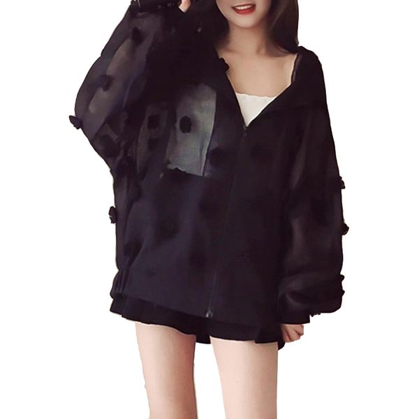 women summer mesh sunscreen jacket hoodies flower yarn thin jackets beach cardigan zipper loose hooded coats harajuku outwear, Black;brown
women summer mesh sunscreen jacket hoodies flower yarn thin jackets beach cardigan zipper loose hooded coats harajuku outwear, Black;brown